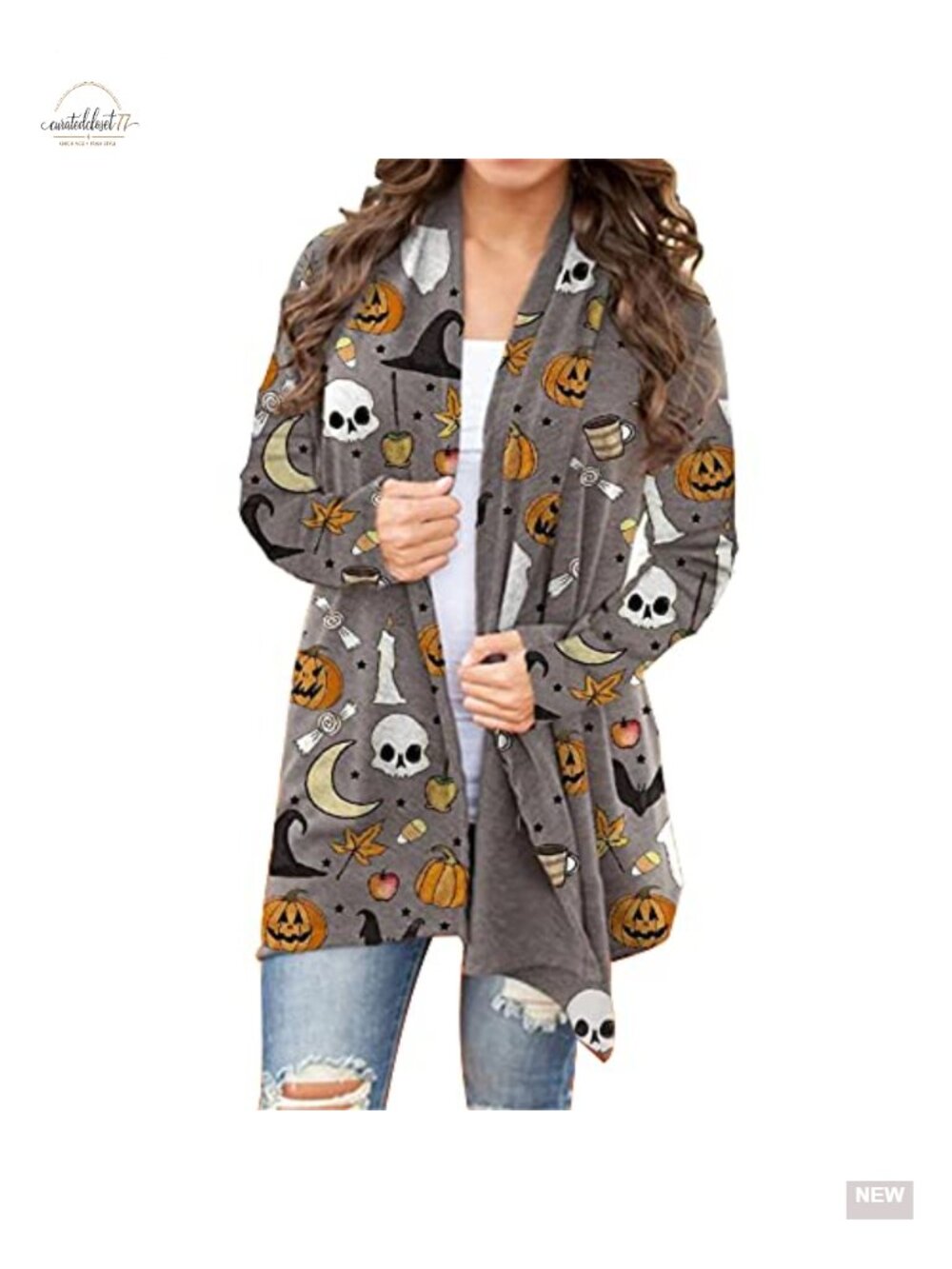Halloween Cat Pumpkin Cardigan Women Long Sleeve Open Front Knit Plus Size